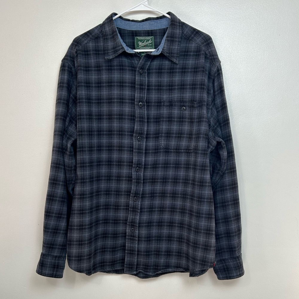 Woolrich Men's Navy Blue Plaid Button Down Long Sleeve Shirt Size XL